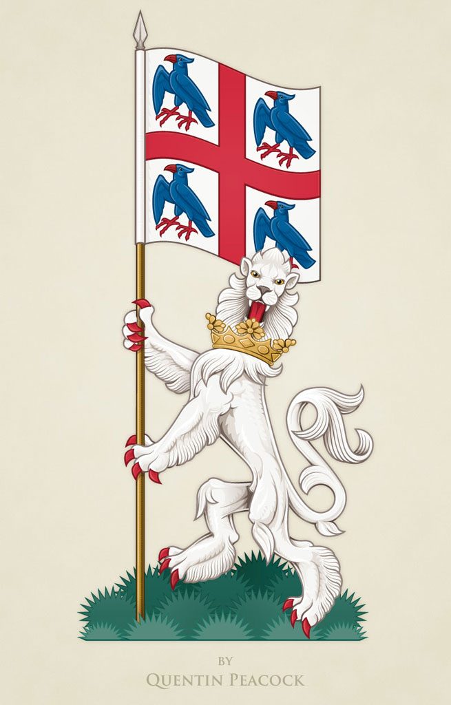 Illustrated by Quentin Peacock - the White Lion Society use the badge of the College of Arms as their logo