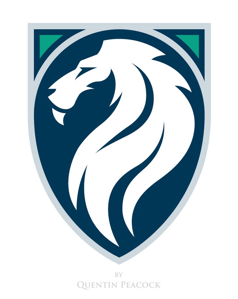 Lion head logo illustrated by Quentin Peacock